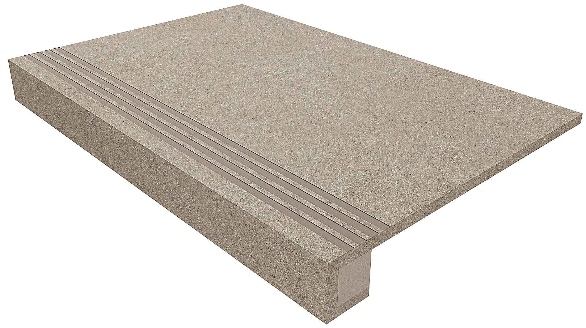 TE01 Terra Beige: ступень 330x1200 (прямоуг. бортик) с насечками+подступенок 145x1200 неполир. бежевый